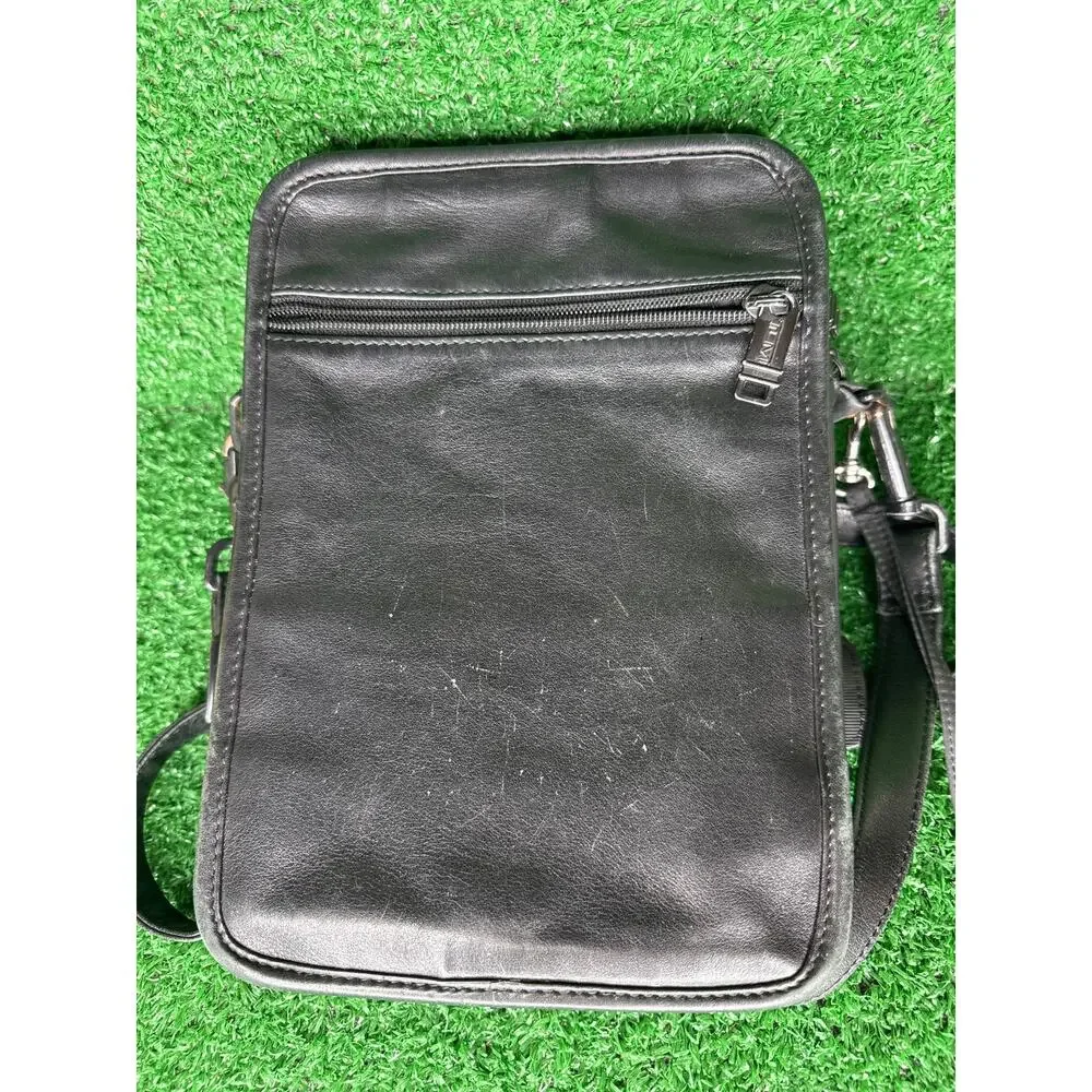 TUMI Alpha Vintage Black Leather Pocket Crossbody Bag Small Travel EDC